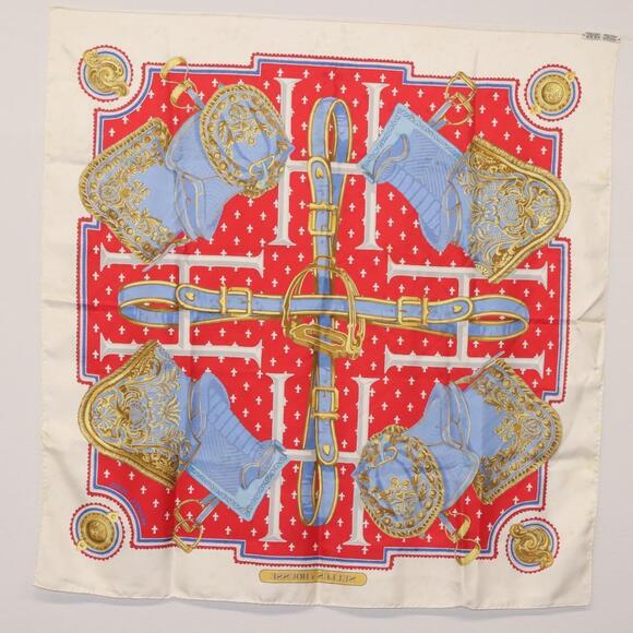 HERMES Carre 90 Scarf ""SELLES A HOUSSE"" Silk Red Auth am9081 - Picture 14 of 14